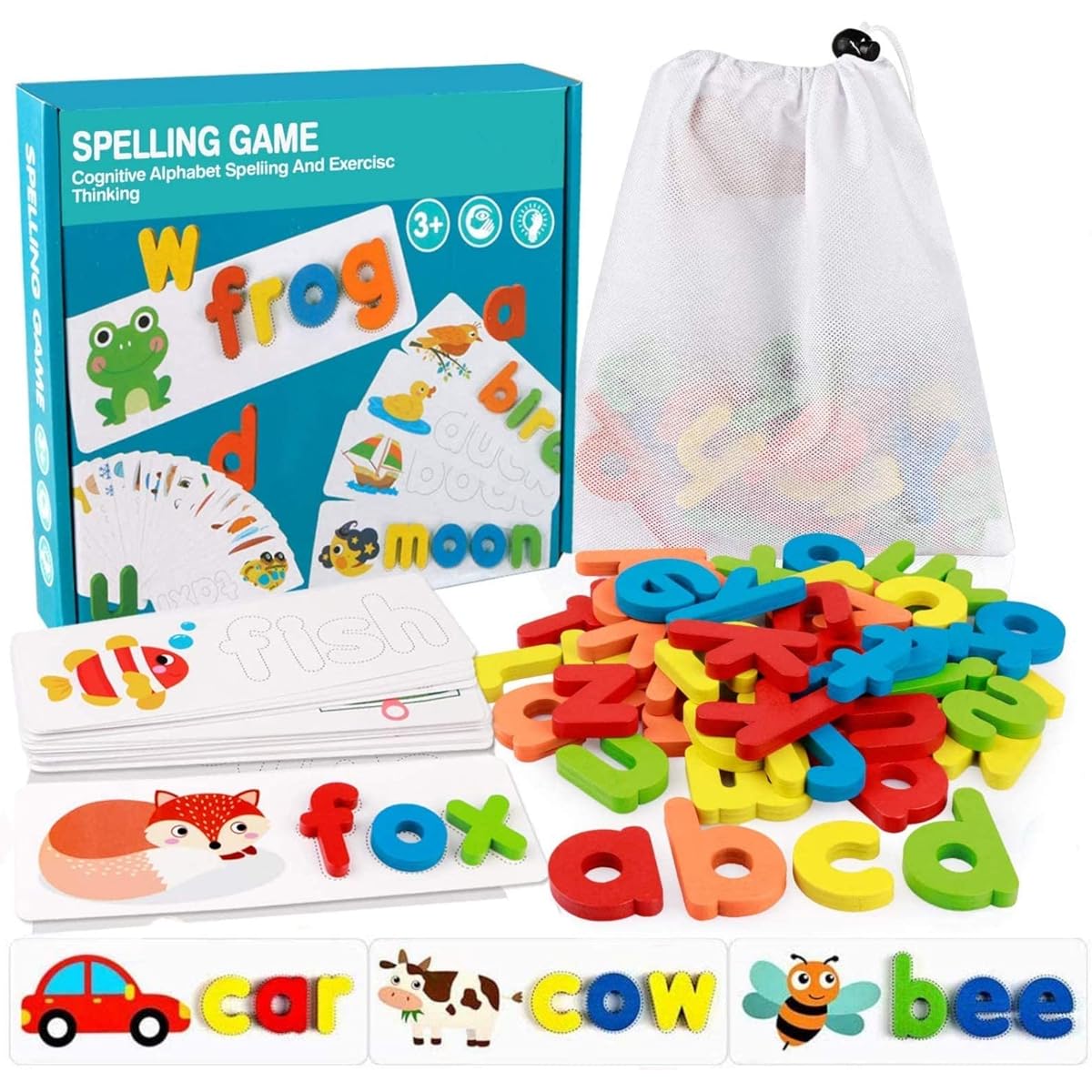 MASTOUR See and Spell Learning Toys Match Letter Game Words for Kids Educational Learning Toys Preschool Age 3-7 Girls Boys (28 Cards + 52 Letters)