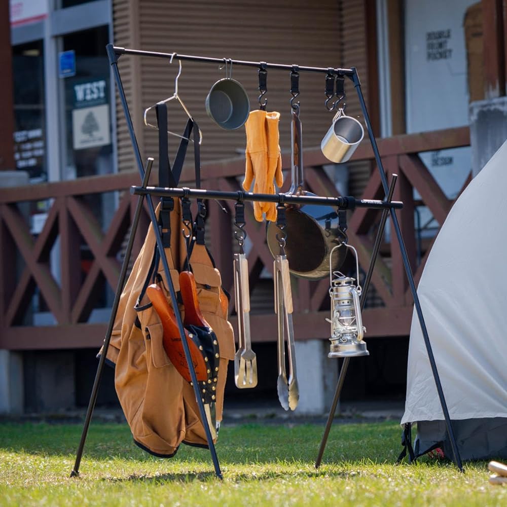 CAPTAIN STAG Hanging Rack Field Hanger Rack 2 Tiers with 8 Hooks Storage Bag Included Aluminum Black Trekker UC-1853 Width 770 x Depth 550 x Height 990 mm