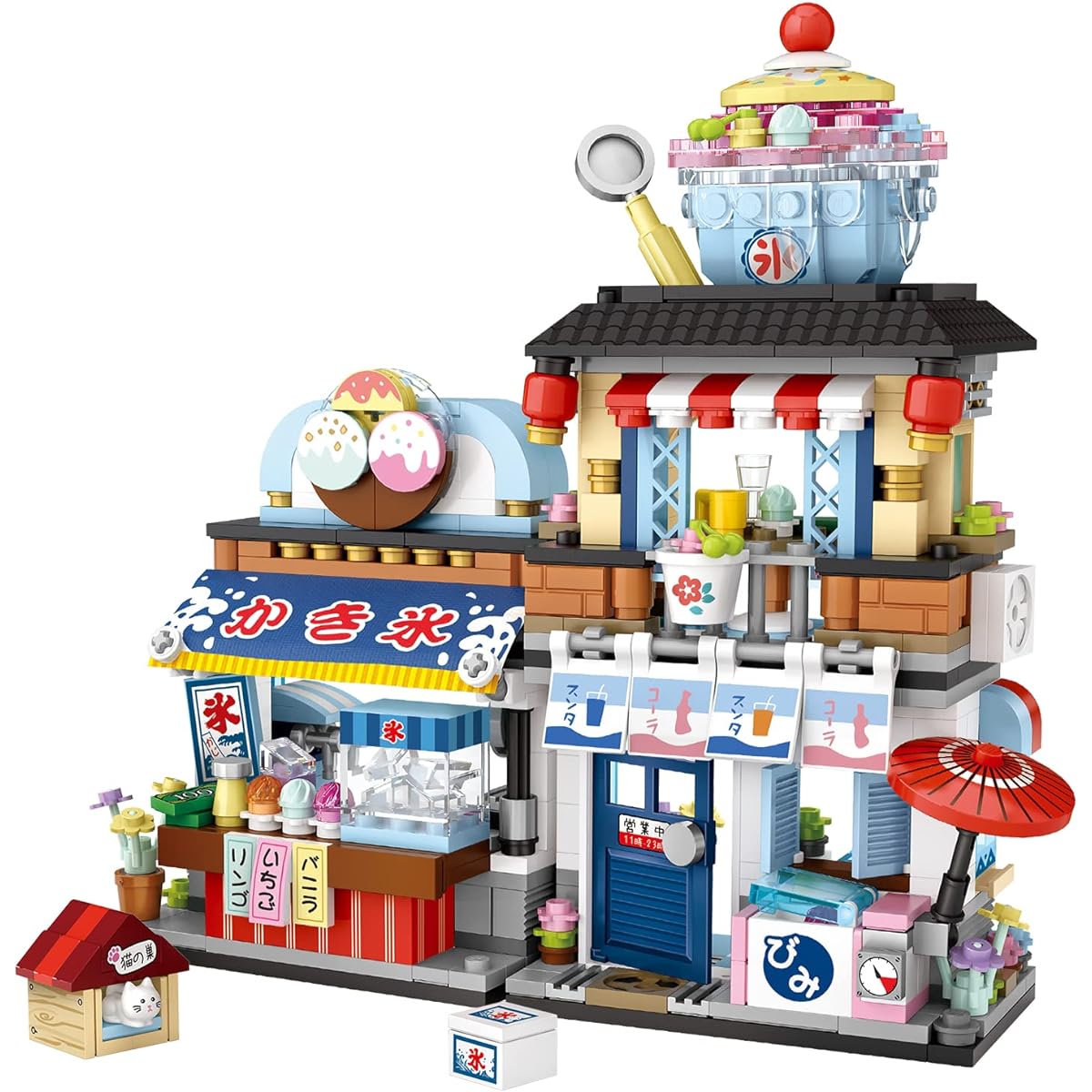Japanese Street View Ice Drink Shop Mini Building Blocks Toy Model Set, MOC Creative DIY Simulation Architecture, 668 Pieces Mini Brick Structure Construction Cute Toy Set for Girls Boys