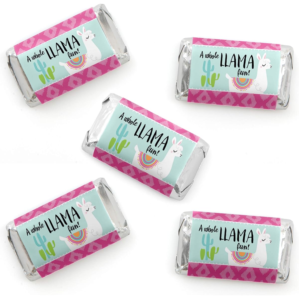 Whole Llama Fun - Mini Candy Bar Wrapper Stickers - Llama Fiesta Baby Shower or Birthday Party Small Favors - 40 Count