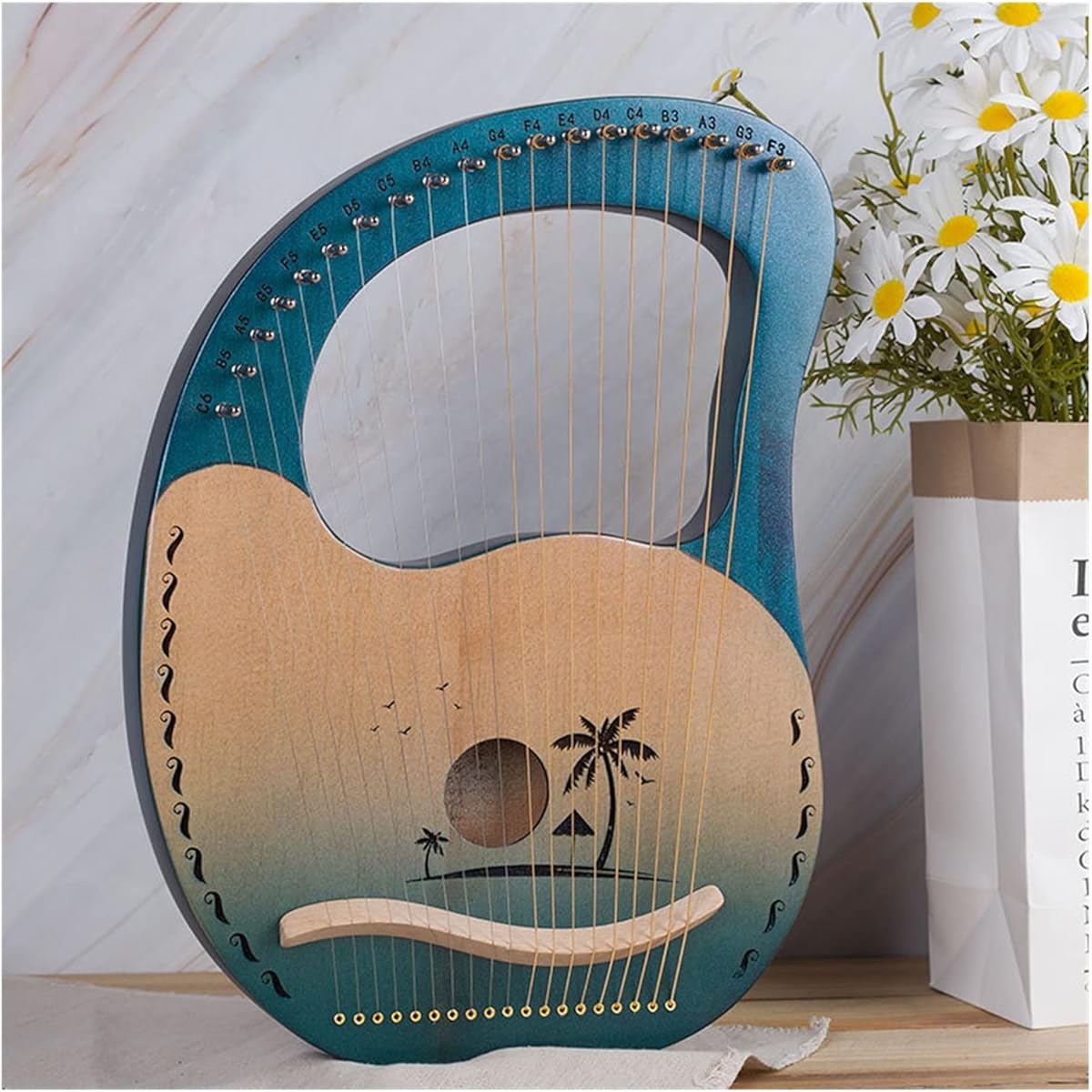 WowZza Solid Wood 19 String Lyre Portable Lyre 19 String Lyre for Beginners Easy to Learn Beginners