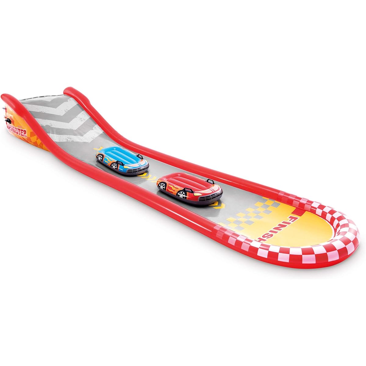 Intex 57167EP 18.5' Long Inflatable Racing Fun Water Slide Track with 2 Surf Car Riders and Built-in Spray, Ages 6+