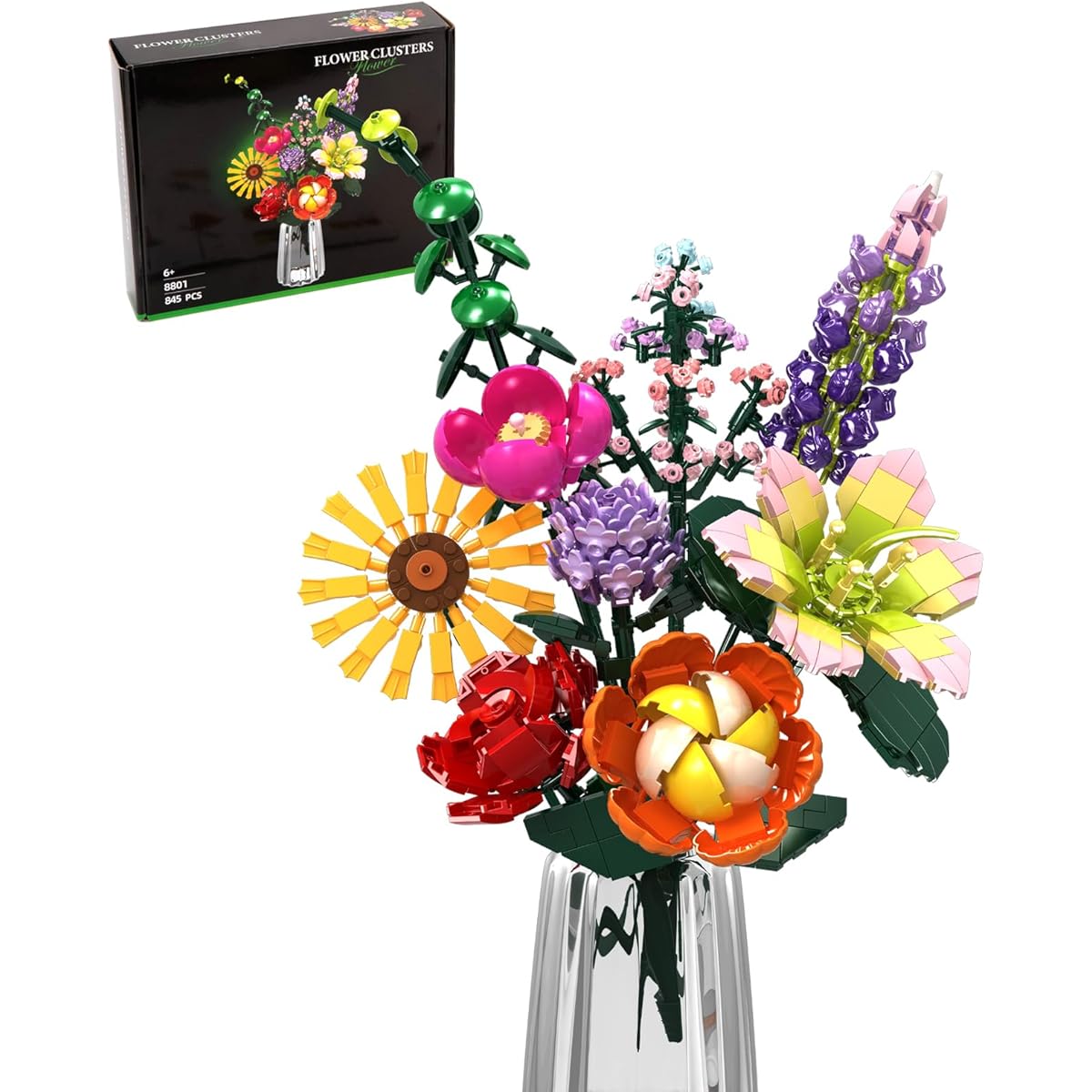 Flower Bouquet Assembly Toy 845 Pieces Office Home Decoration Botanical Collection Flower Assembly Set for Children Girls Women Valentine's Day Mother's Day Birthday