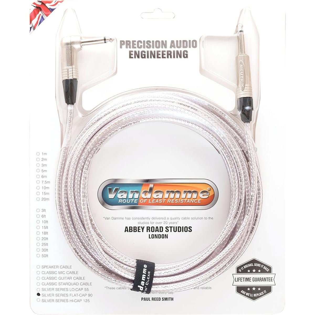 Van Damme Silver Series Flat-Cap 90 Instrument Cable, One-Side L-Plug, 7m [Official Japanese Import]