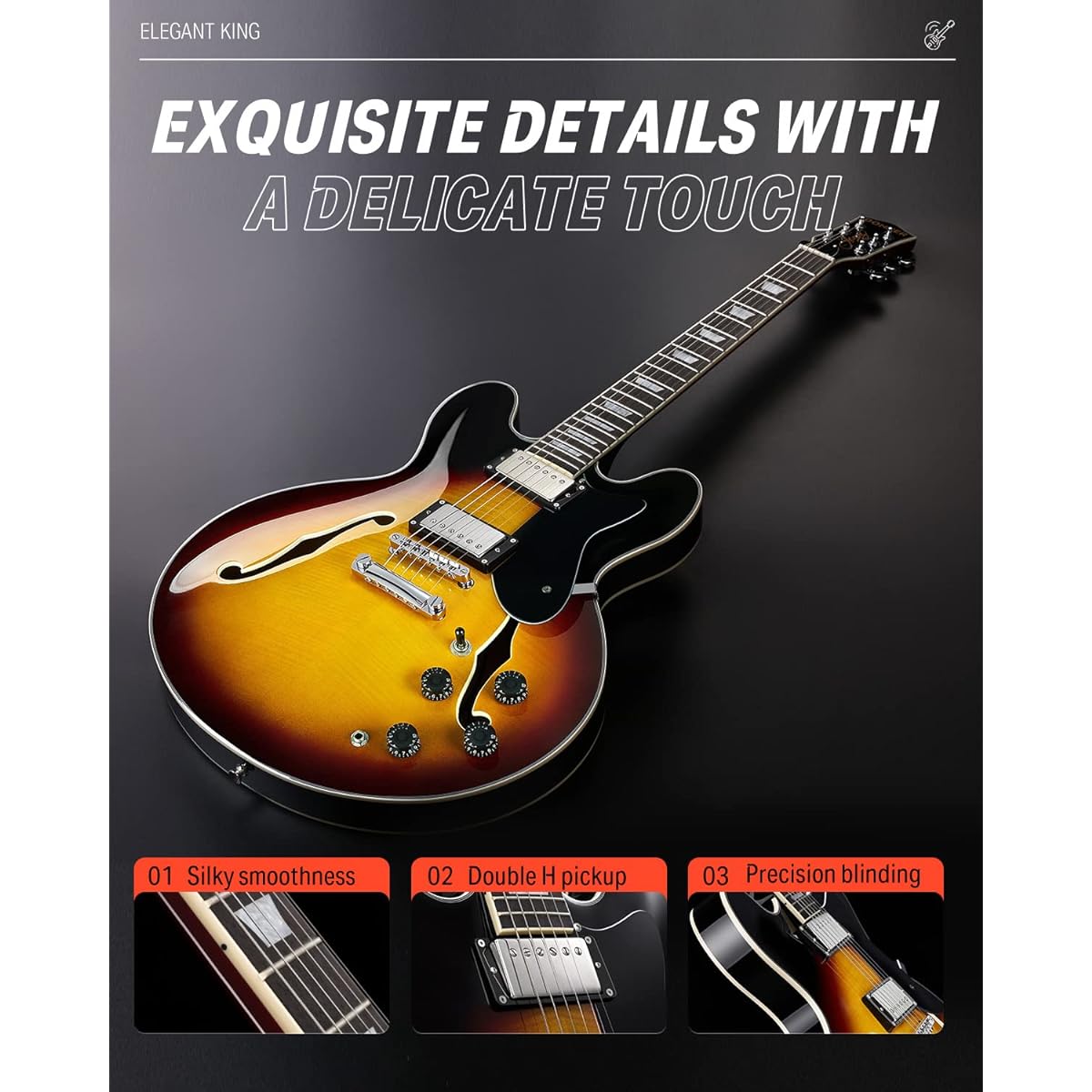 Donner Semi-acoustic guitar Electric guitar Semi-acoustic guitar Semi-hollow body Double cutaway Tiger color DJP-1000B