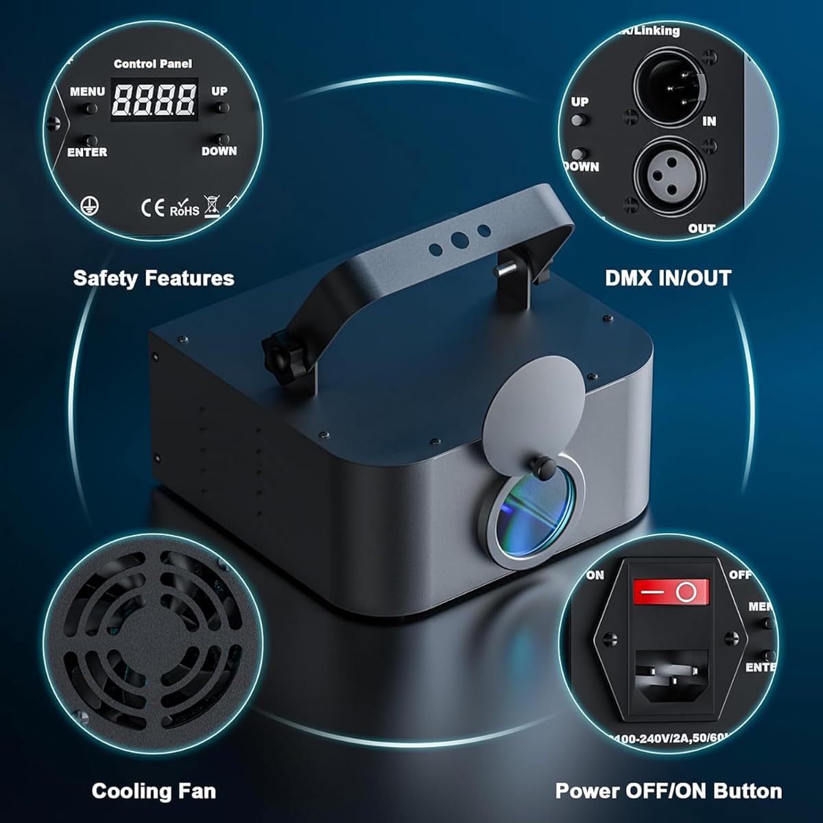 U`King Disco Light Party Light 3D Animation DJ Light Disco Projector with Voice Control &DMX512 Remote Control Perfect for Halloween, Live Show, Family Party, Bar