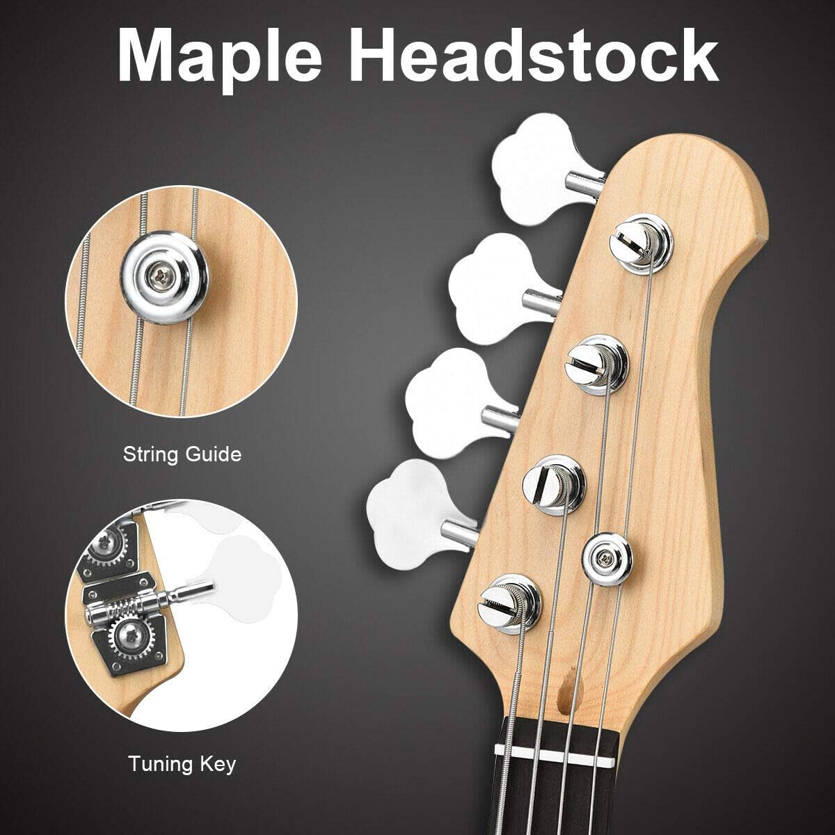 Costzon Full Size Electric 4 String Bass Guitar Beginner Complete Kit with Rose Fingerboard and Bridge, 2 Pickups, Tone Control, Guitar Bag, Strap, Guitar Picks, Amp Cord (Sunburst)