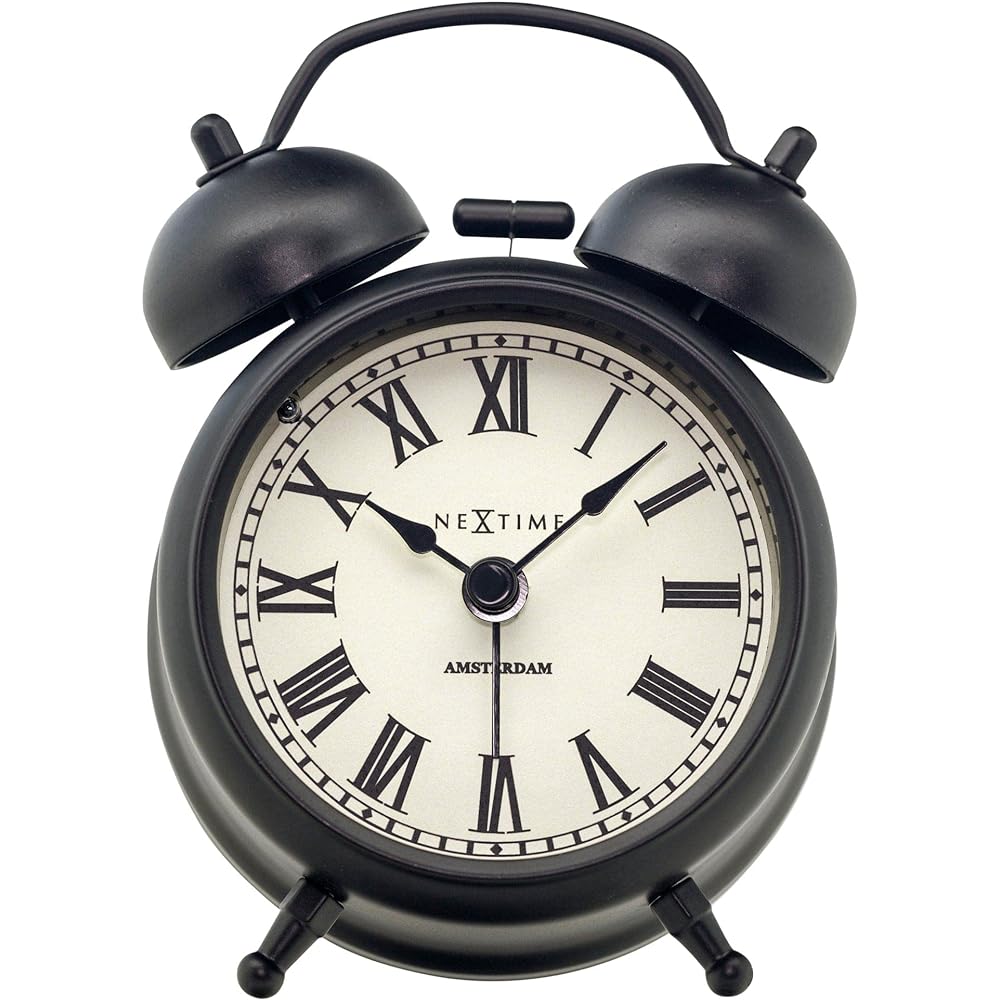 NEXTIME Table Amsterdam small Table Clock Alarm Clock Stylish Silent Bell European Table Clock Bedroom Compact Small Cool