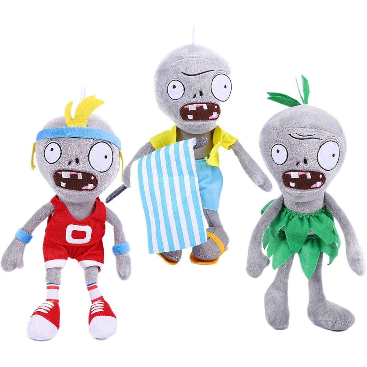 3 PCS PVZ Plush Zombies Sets Toys Stuffed Soft Figure Doll Jersey, Flag, Hula Zombies, Great Gift for Christmas, Birthday New
