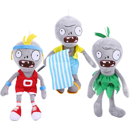 3 PCS PVZ Plush Zombies Sets Toys Stuffed Soft Figure Doll Jersey, Flag, Hula Zombies, Great Gift for Christmas, Birthday New