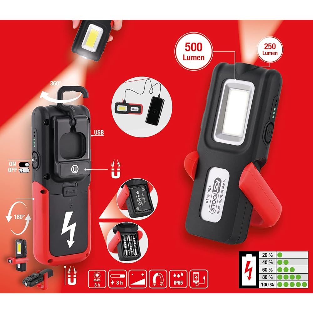 KS Tools Mobile Workshop Hand Lamp Foldable 500 Lumens 150.4510