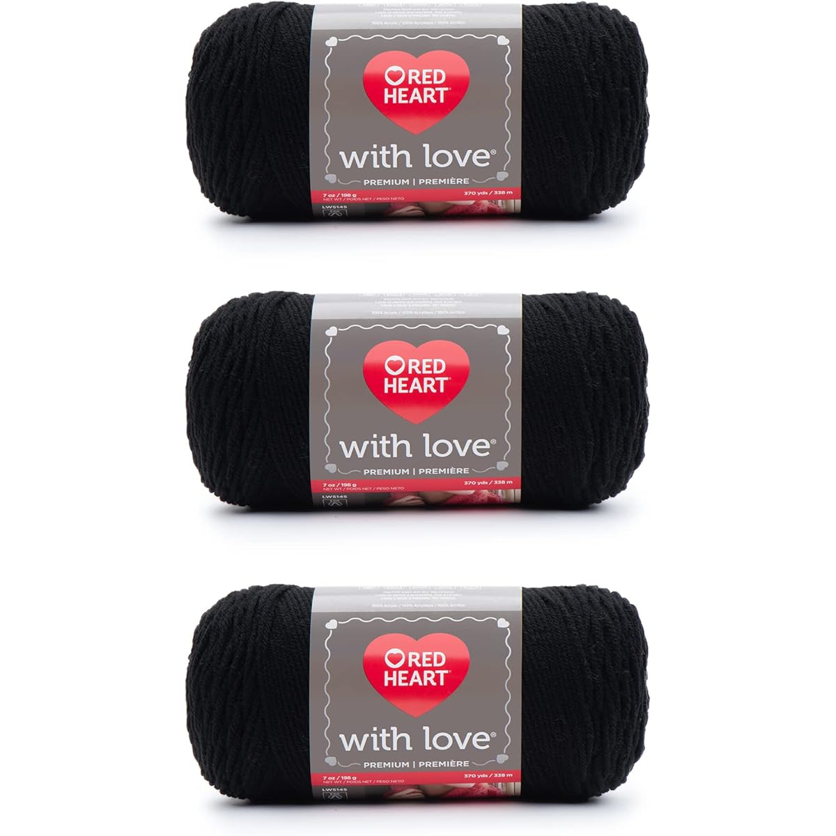 Red Heart with Love Black Yarn - 3 Pack 198g/7oz - Acrylic - 4 Medium (Worst) - 370 Yards - Knitting/Crochet