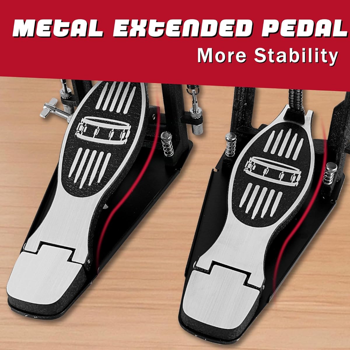 RANMING Double Bass Pedal Double Chain Drive Bass Drum Pedal Double Sided Beater Head Kick Bass Drum Pedal Anti-Slip Foot Plate Kick Pedal for Beginners/Pro Drummers