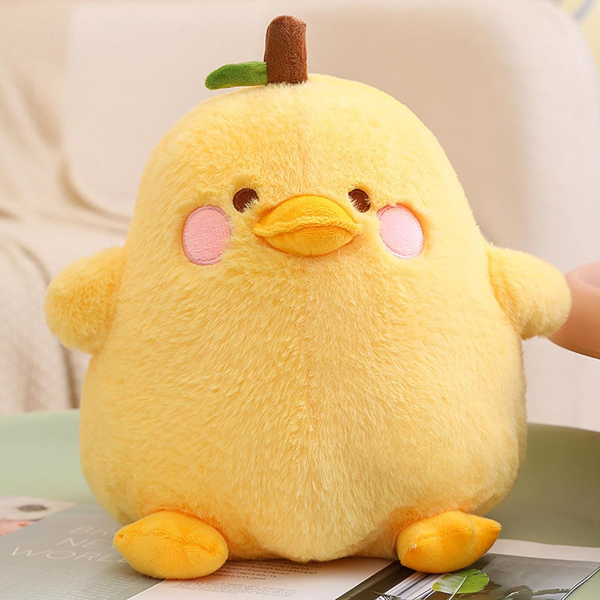 PEACH CAT Cute Pear Duck Plush Pillow Fruit Stuffed Animal for Kids Yellow 12 Inches
