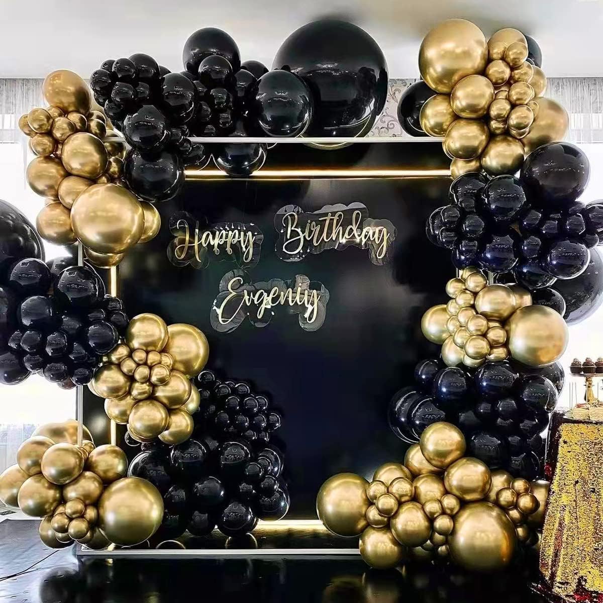Black and Gold Balloon Garland Arch Kit, 142 Total 18" 12" 10" 5" Latex Balloons Set for Shower Birthday Wedding Bachelorette Party Decorations Supplies