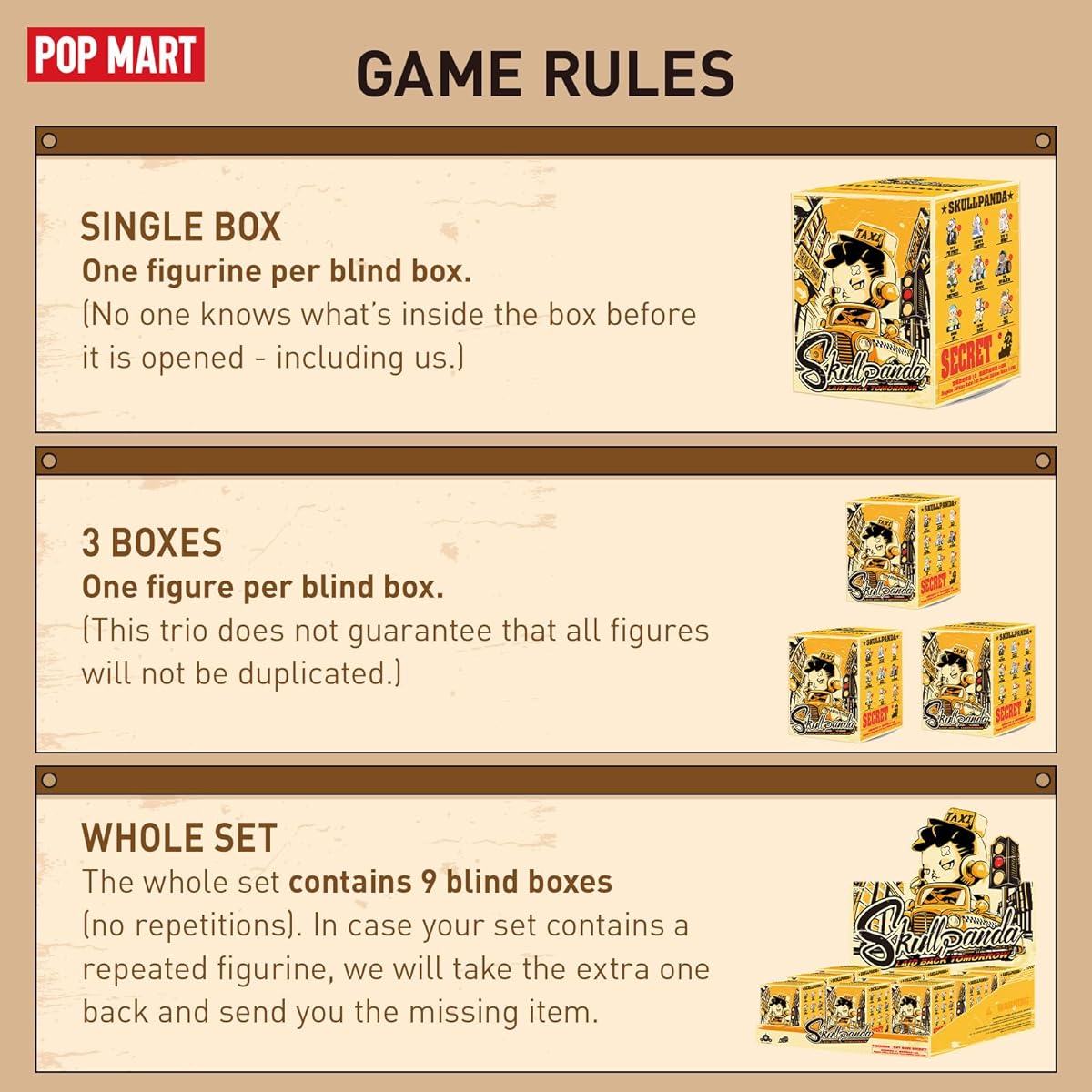 pop mart SKULLPANDA Laid Back Tomorrow Series 9 Pieces Limited Character Action Figure Box Toy Popular Collectibles Art Toy Cute Figure Creative Gift for Christmas Birthday Party Holiday