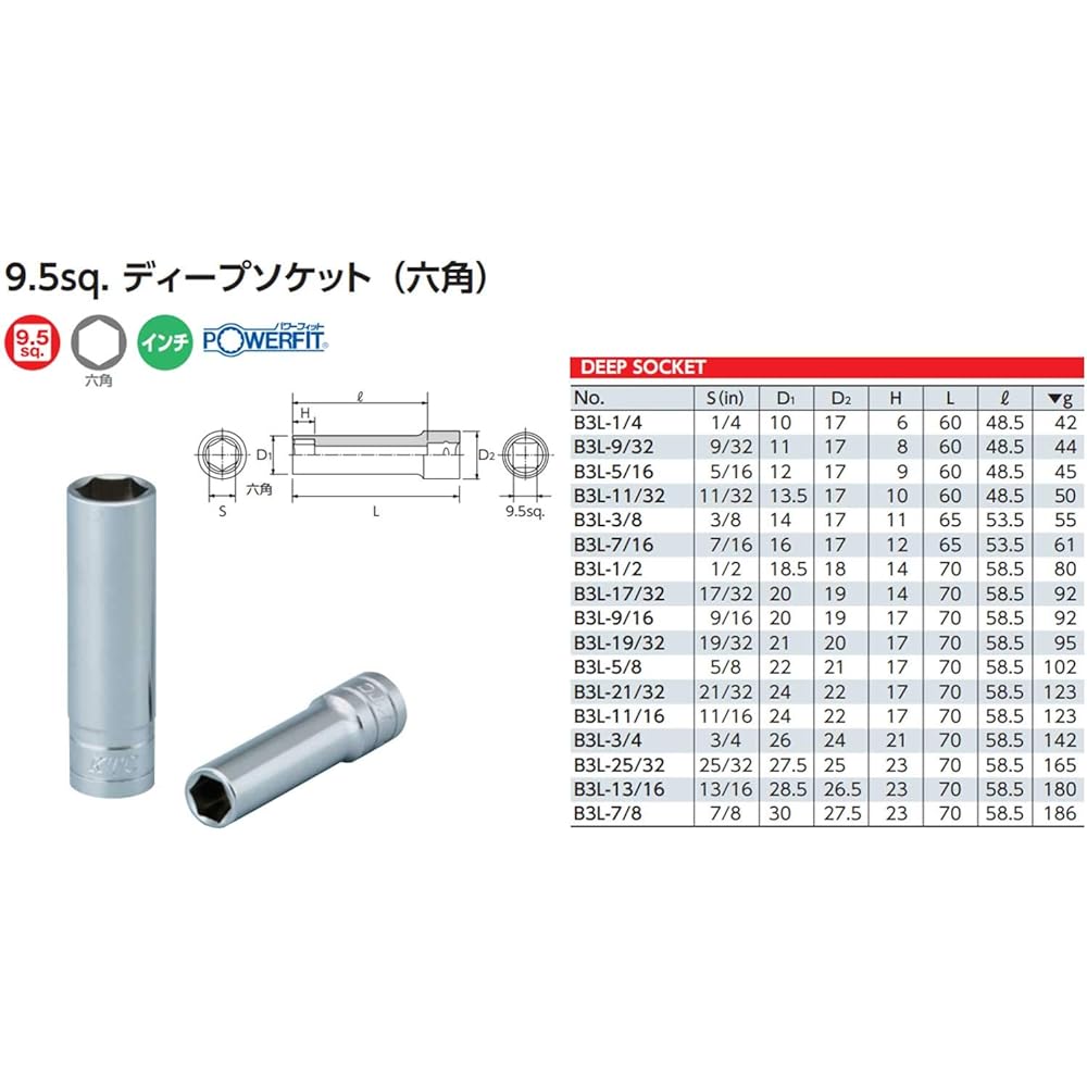 Kyoto Machinery Tools (KTC) 9.5mm (3/8 inch) Deep Socket Set of 10 TB3L10