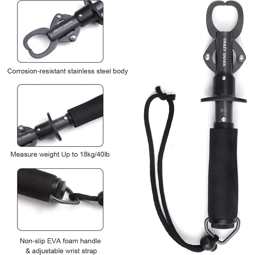 CRAZY SHARK Fish Grip, Fish Catcher, Fish Grip, Lightweight Fish Gripper, Stainless Steel, Multifunctional Tool, Convenient to Carry