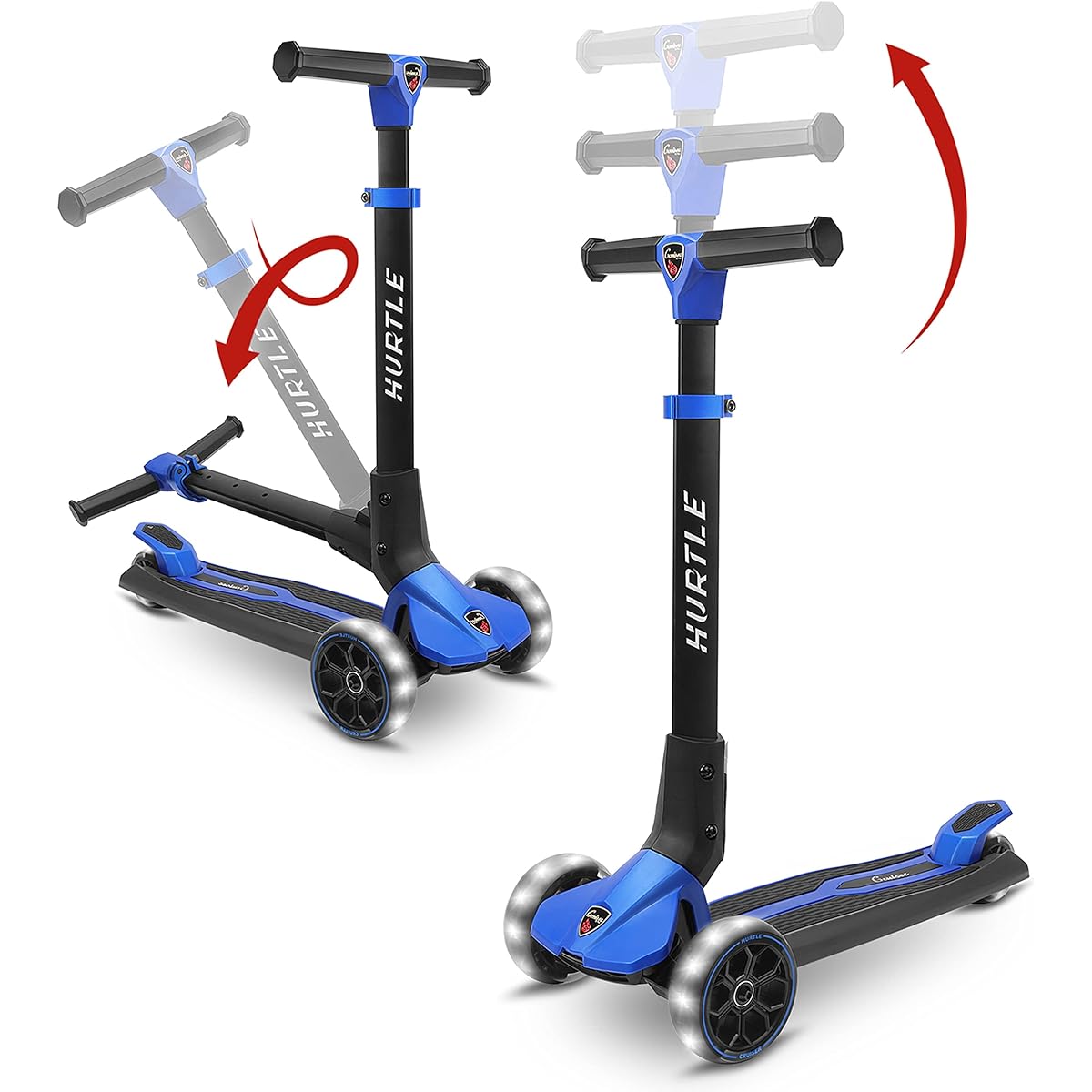 Hurtle HURXLPK 3 Wheel Scooter for Kids with Foldable Stand Kids Toddler Toy Kick Scooter with Built-in LED Wheel Lights, Anti-Slip Wide Deck, Adjustable Height, Perfect for Outdoors