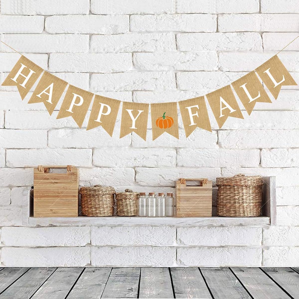 BESTOYARD Happy Fall Letter Bunting Banner Decorative Linen Burlap Banner Swallow Tail Pull Flags Party Supplies for Thanksgiving (Pumpkin)