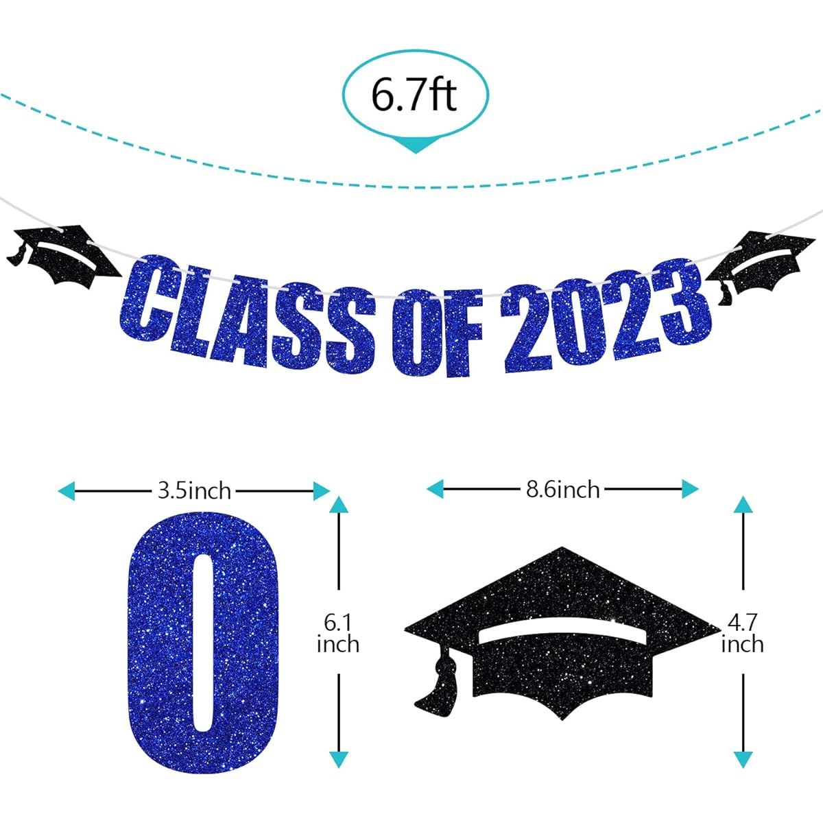 2023 Graduation Banner, Congrats Grad 2023 Graduation Theme Party Decorations Supplies, Black and Blue Glitter