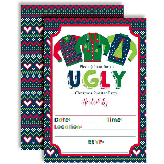 Amanda Creations Christmas Holiday Party Invitations - 20 5"x7" Cards, White