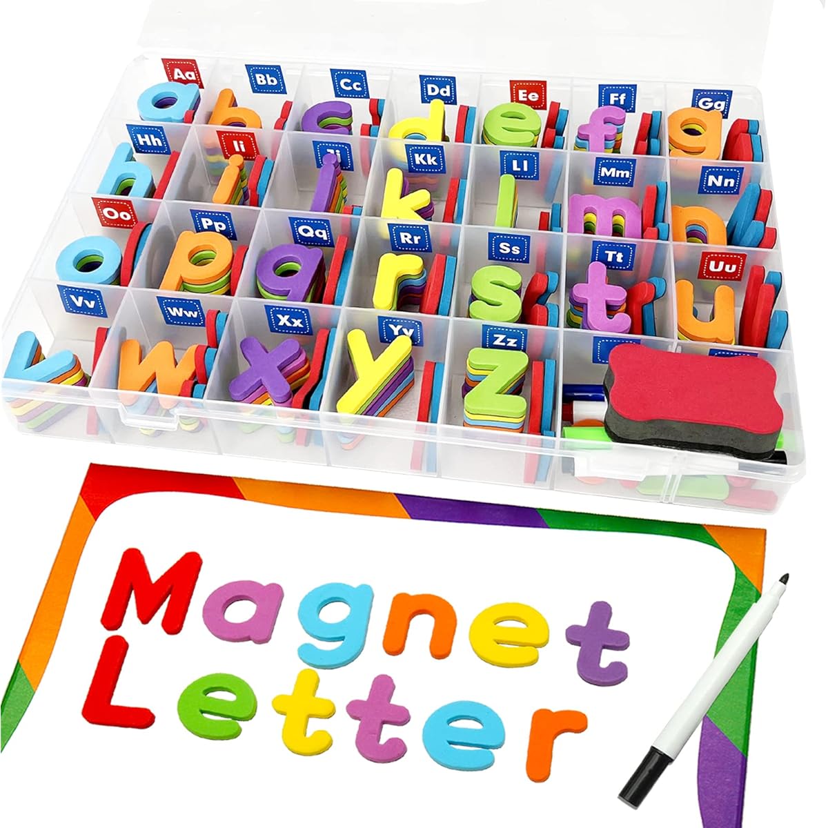 HELLOCUBE Magnetic Alphabet Letters for the Classroom - ABC 237pcs Letters Numbers & Patterns Side Magnet Board Form for Kids Spelling | Learning