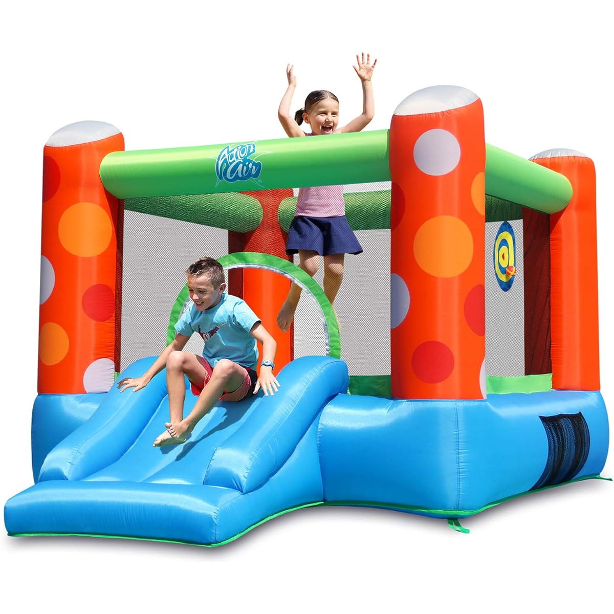 ACTION AIR Bounce House without Air Blower Inflatable Bounce House Bouncy Castle Durable Sewing Extra Thick Family Backyard Jump House Perfect Gift for Kids