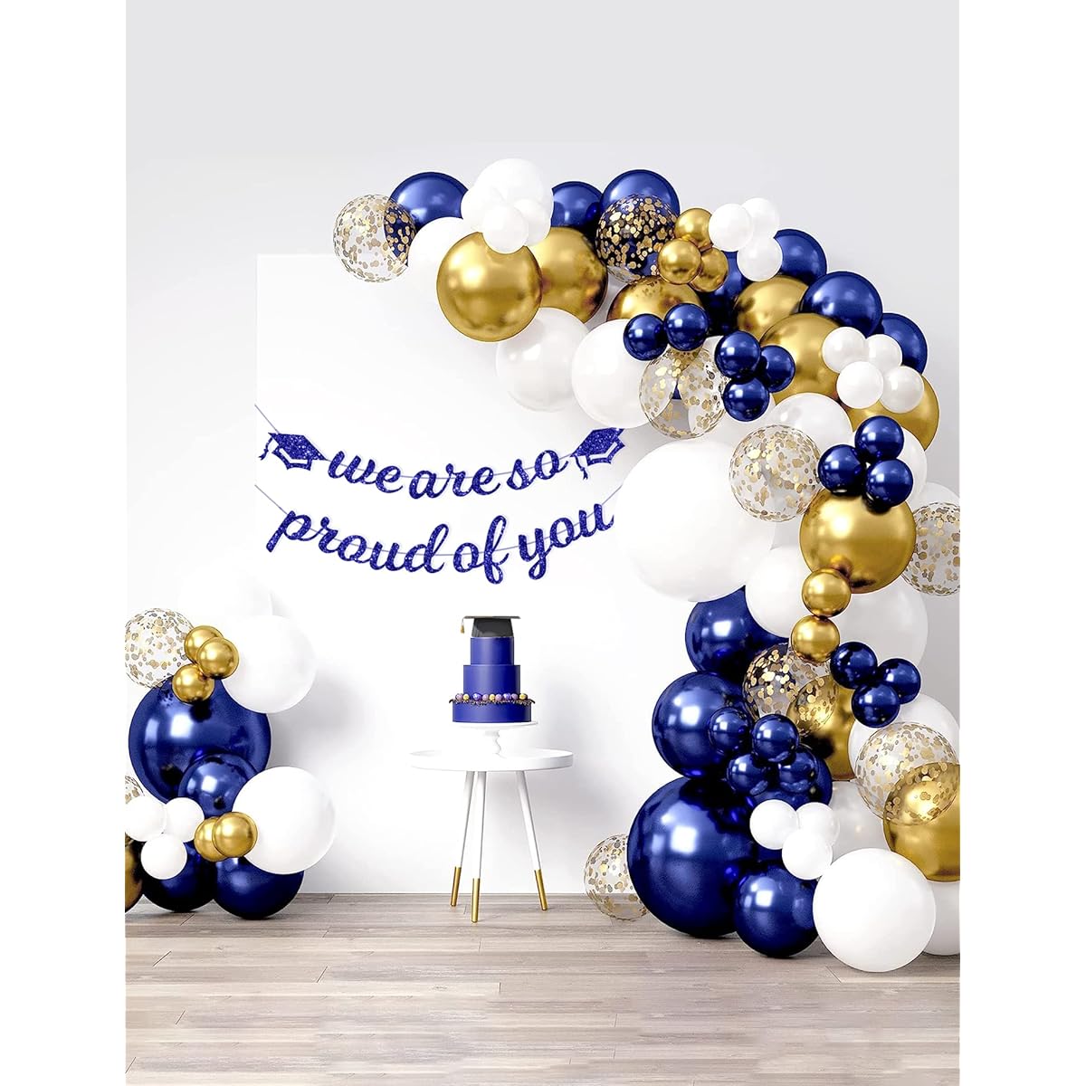 HOUSE OF PARTY Navy Blue and Gold Balloon Arch Kit, 99pcs 5/10/12/18inch White Gold and Blue Balloons | Royal Blue Balloon Garland for Birthday Wedding Baby Shower Gender Reveal Party Decorations