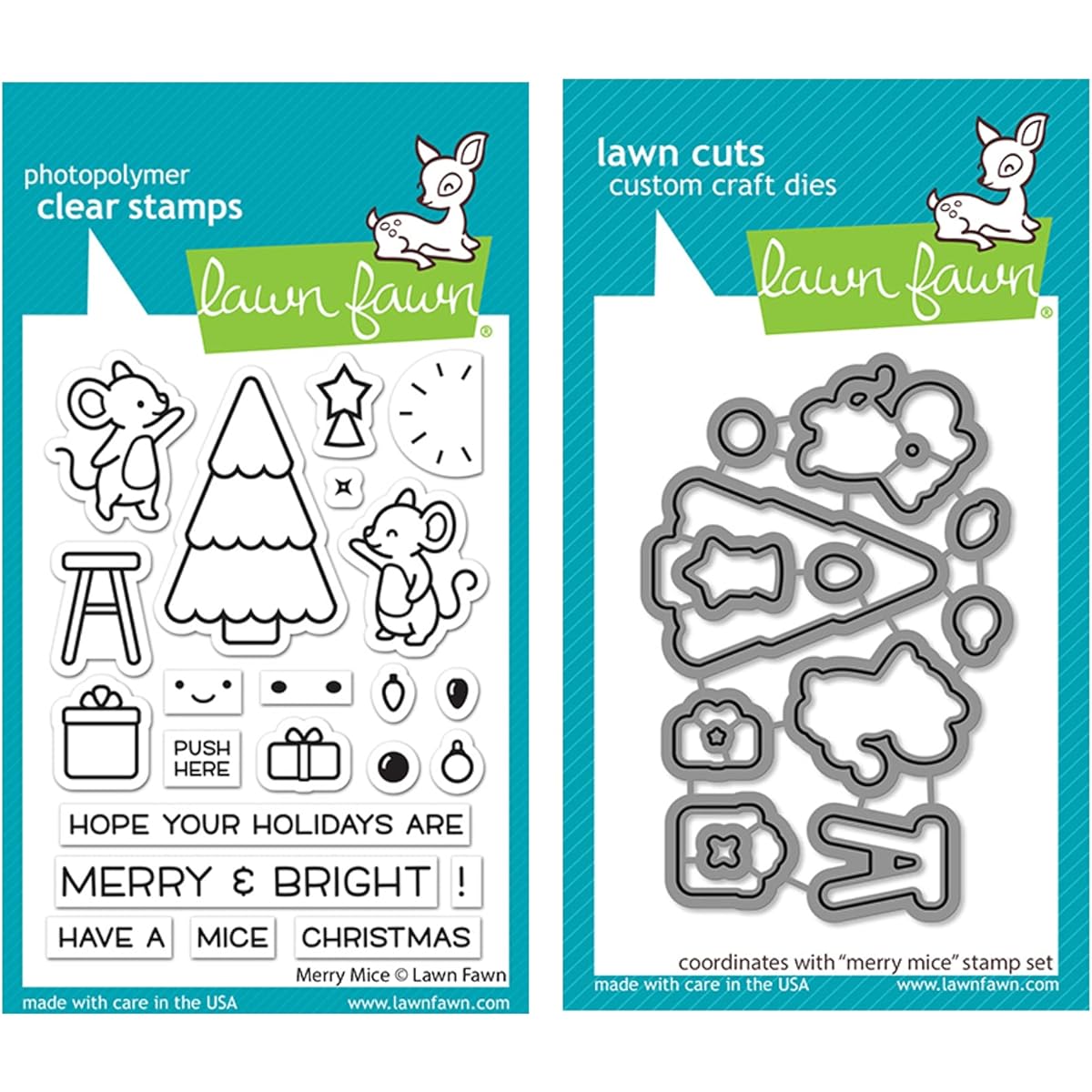 Lawn Fawn Merry Mice 3x4 Clear Stamp Set and Coordinating Lawn Mow Dies, 2 Item Set (LF2684, LF2685)