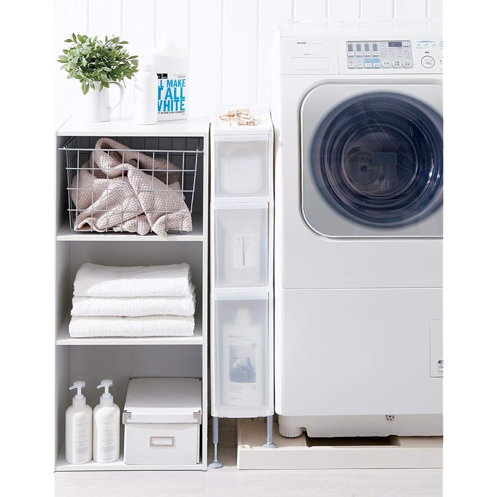 Like-it Laundry Storage Gap Stocker that Straddles Levels, 3 Tiers Width 18.5 x Depth 46.5 x Height 92~94.5cm White Made in Japan TS-111A