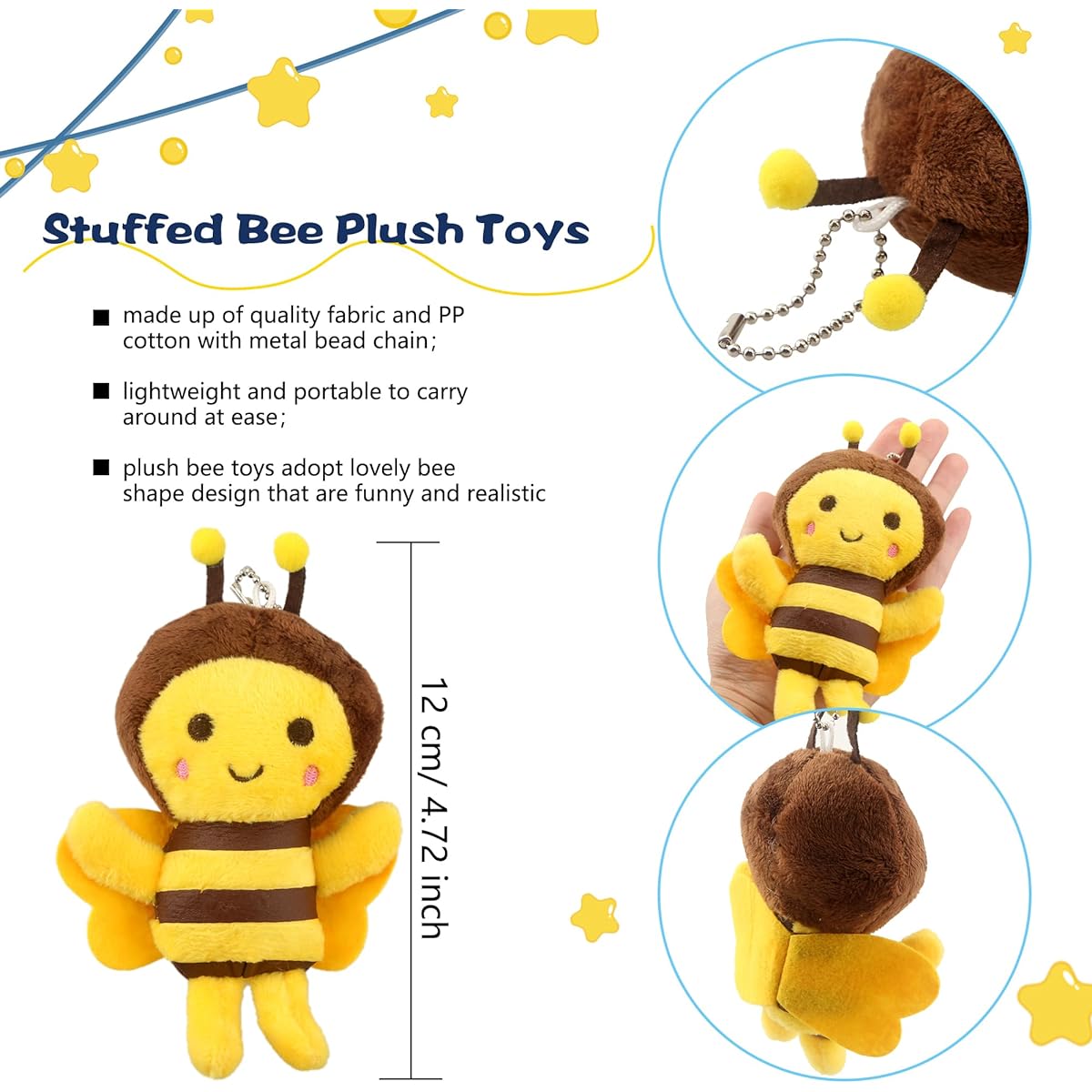 Puteraya 12 Pack 5 Inch Bee Stuffed Animal Toy Soft Stuffed Bee Cute Lifelike Stuffed Bee Keychain Birthday Holiday Baby Shower Animal Theme Party Favor Room Decor