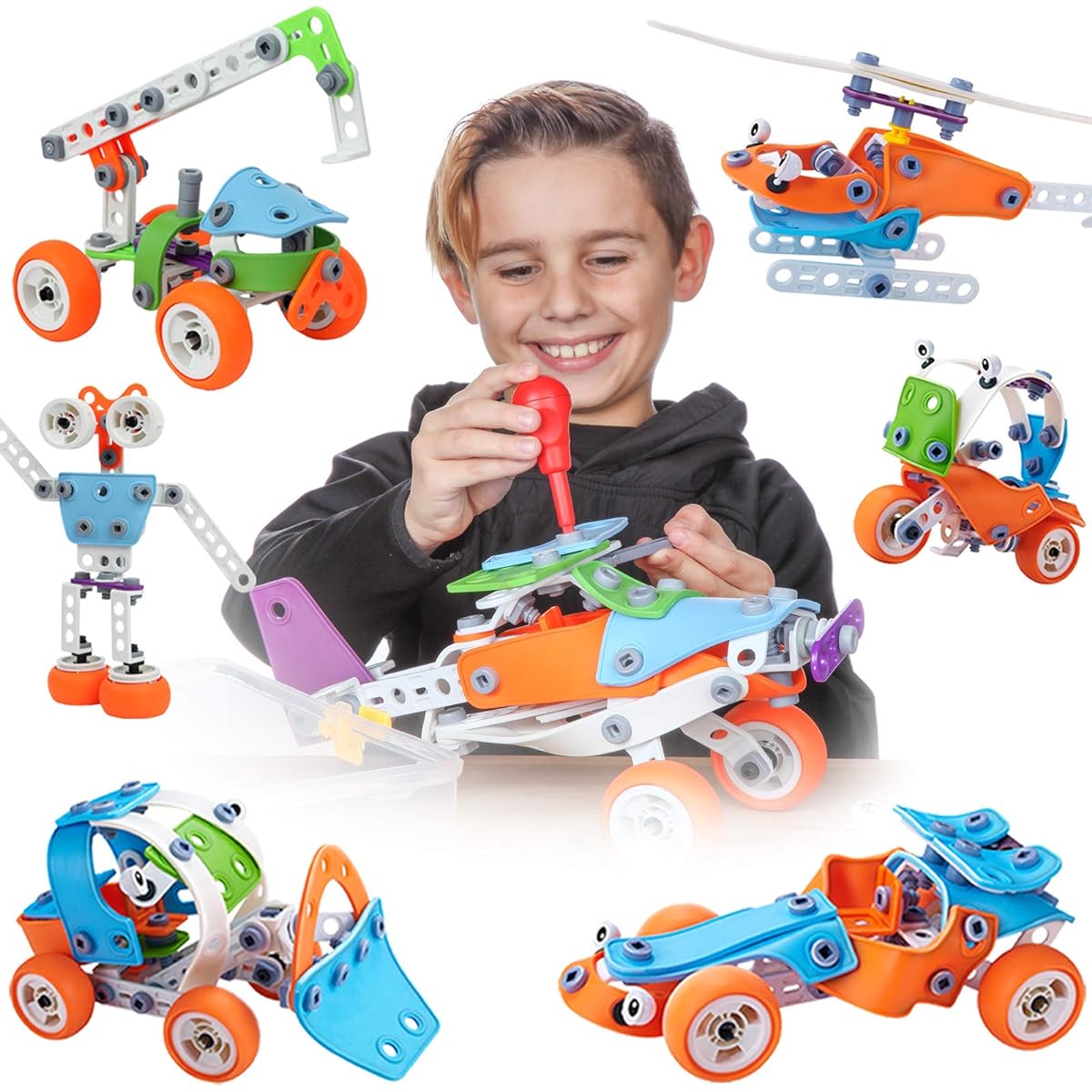STEM Learning Toys 132 Pcs Construction Engineering Educational Building Toys for 7 8 9 Year Old Boys & Girls 5-in-1 Creative Aeroplane Car Build & Play Best Gift Toy for Kids Ages 7 - 12 Years