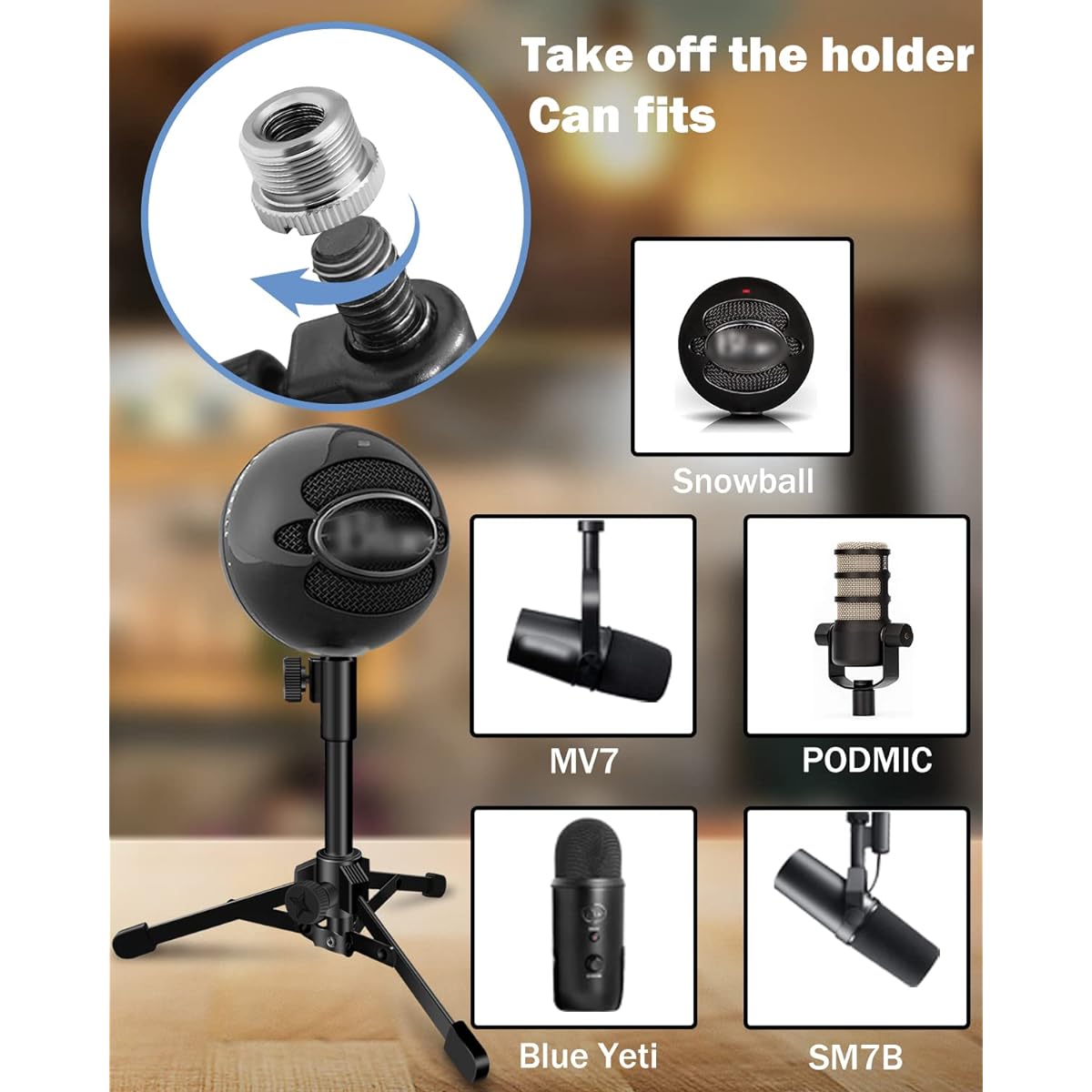 Mictop 2 Pack Desktop Microphone Stand Portable Foldable Tripod with Microphone Clip Holder Adjustable Mic Stand Compatible with Dynamic Microphones like Samsung Q2U Shure SM58 SM57 PGA48 PGA58
