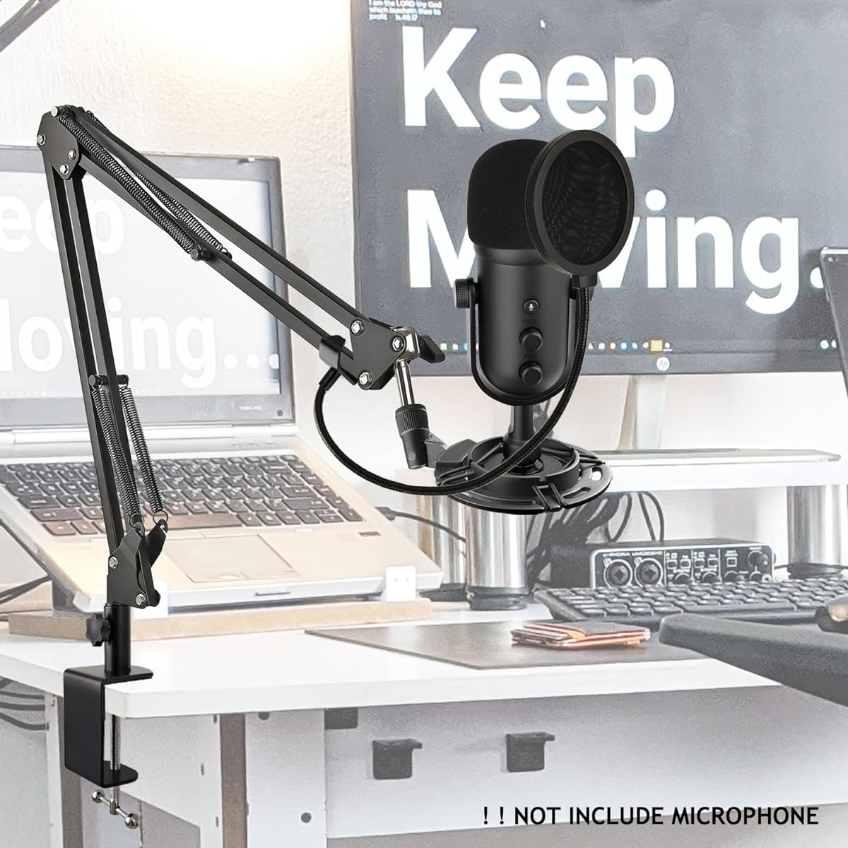 Rigych Razer Seiren V2 Pro Boom Arm Microphone Adjustable Mic Arm Stand with Pop Filter Shock Mount Heavy Duty Table Mount Clamp Cable Tie for Razer Seiren V2 Pro Streaming Microphone