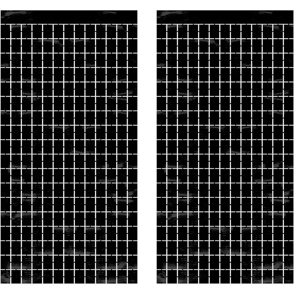 Beistle 2 Panel Metallic Plastic Square Fringe Photo Backdrop Curtains for Birthday Party Wedding Reception Graduation Baby Theme Bridal Shower Decorations 78" x 38", Black