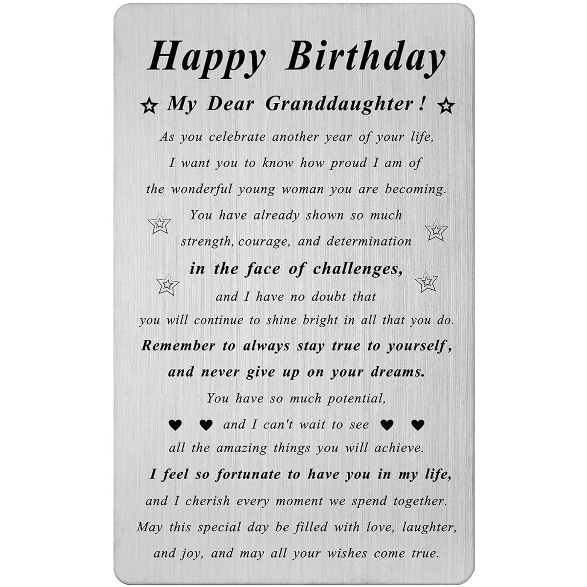 Granddaughter Birthday Gift Metal Engraved Birthday Card Granddaughter Unique Happy Birthday My Dear Granddaughter