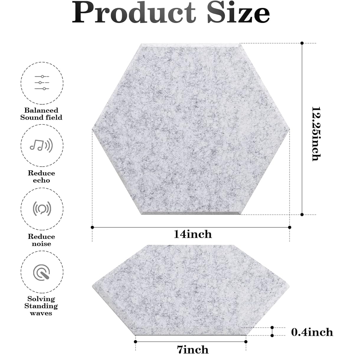 Milewa Acoustic Panels, 12 Pack Acoustic Foam Panels with Triangle Application Tool, 14" x 12" x 0.4" Hexagonal Acoustic Wall Panels High Density Soundproofing Pad for Soundproofing Rooms (Silver Gray)