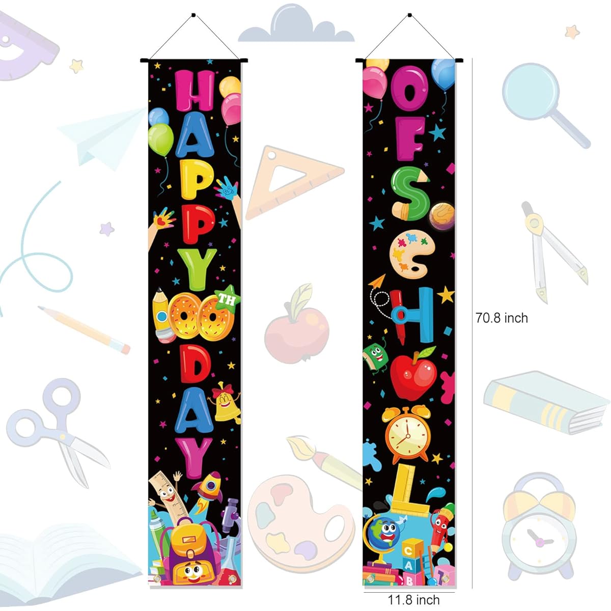 HOWAF 100th Day Of School Party Decoration Banner Happy 100 Days of School Porch Sign Kindergarten Preschool Elementary School Celebration 100 Days Party Decoration Supplies 100 Days Smart Party Favors Entrance Banner