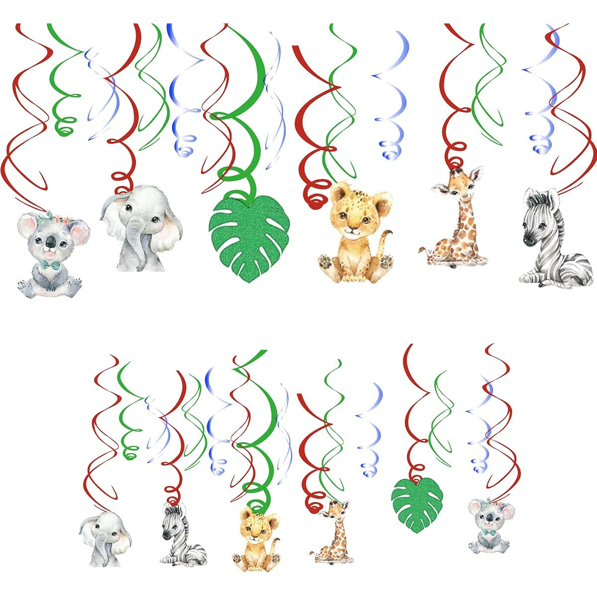 Wild One 30pcs Hanging Swirls Ceiling Streamer Decor Jungle Safari Animals Birthday Party Decorations Baby Shower Supplies