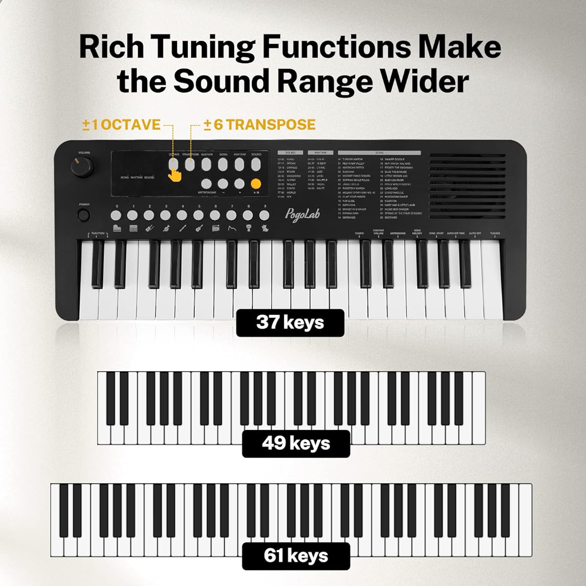 POGOLAB 37 Keys Small Keyboard Piano Mini Portable Piano Keyboard with Transpose & Octave Functions Built-in LED Display and Speaker Digital Music Keyboard Gift for Beginners/Adults (Black)