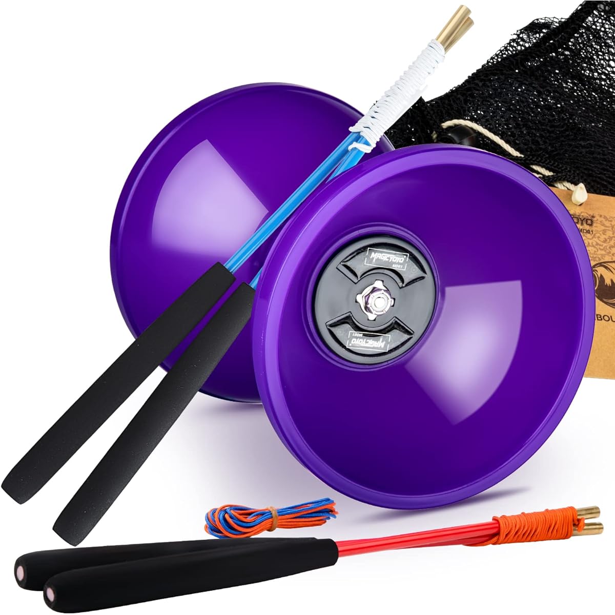 Pro Diabolo Triple Bearing Chinese Yoyo Medium 5 Inch Purple Chinese Yoyo Diabolo Toy Big Yoyo Diabolo 2 Carbon Sticks 1 Drawstring Bag 2 Diabolo Strings