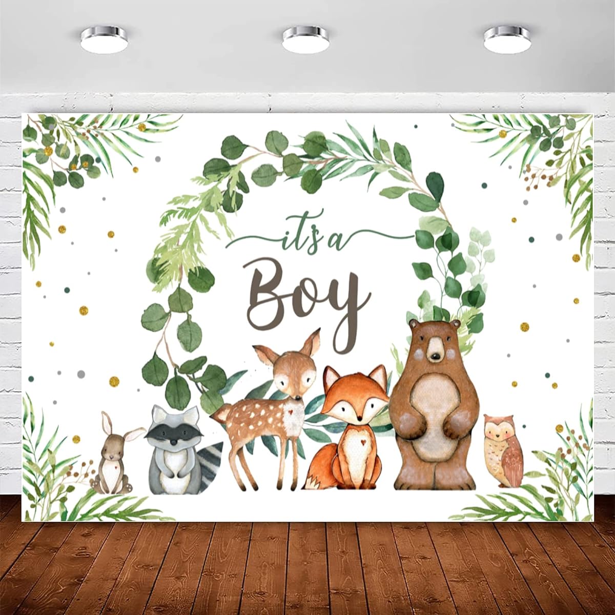 InMemory Green Woodland Baby Shower Backdrop It's a Boy Baby Shower Decor Backdrop Jungle Safari Animals Woodland Creatures Boy Baby Shower Birthday Party Photo Booth Banner 5x3ft