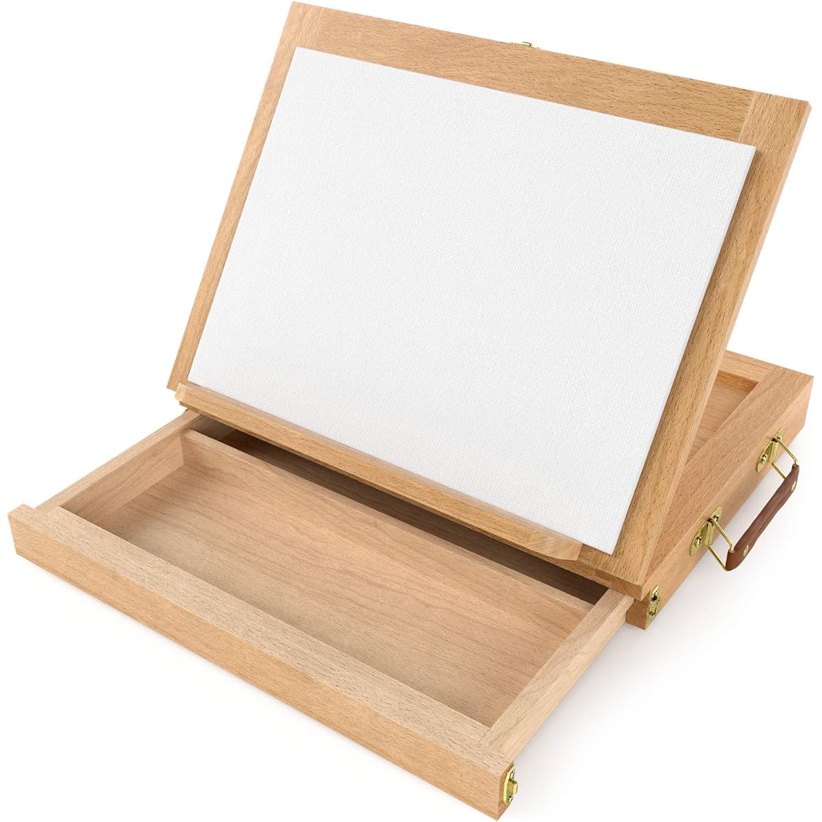 Arteza Tabletop Easel 13.38 x 10.25 x 2 Inch Portable Beech Wood Easel Box with 2 Compartment Drawers and Wooden Palette for Art Supplies Storage for Professional Artists and Hobby Painters