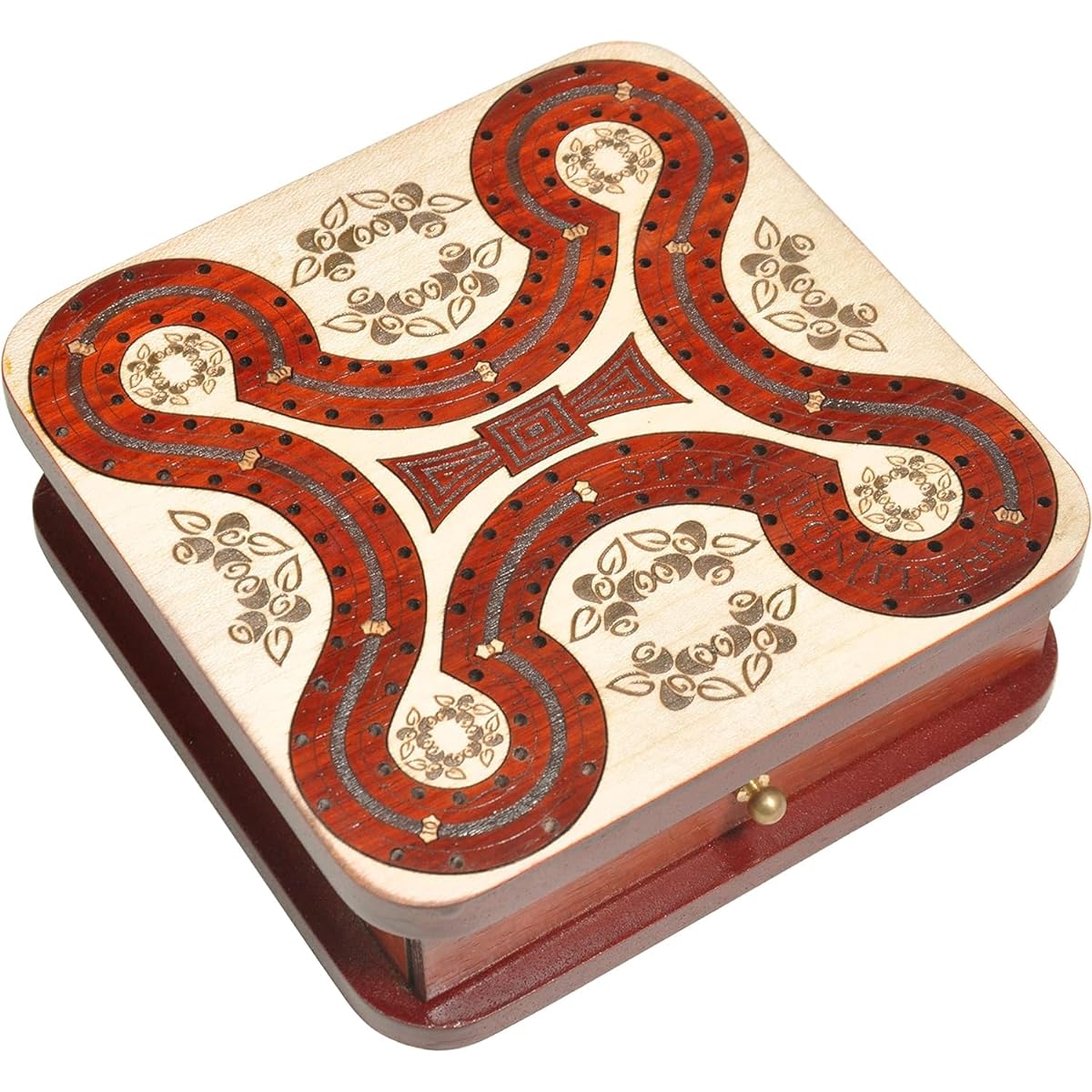 PALM ROYAL HANDICRAFTS 2 Track Wooden Cribbage Board - 2 Player Cribbage (60 Houses) - Alphabet X Track Cribbage Board - 2 Decks of Cards and Pegs (5.5 x 5.5 Inch Small)
