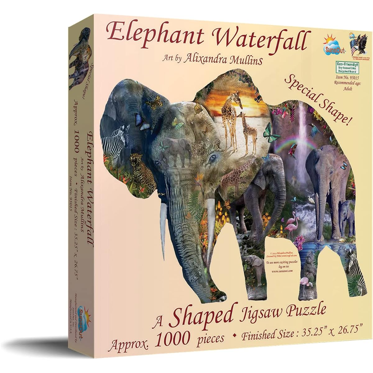 SUNSOUT INC Elephant Waterfall 1000 piece special shaped jigsaw puzzle