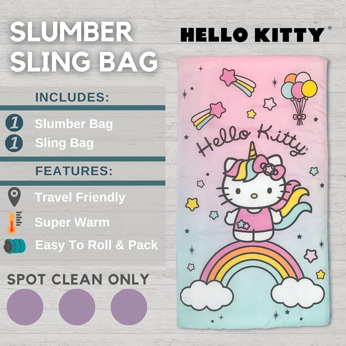 Franco Hello Kitty Kids Soft Lightweight 2 Piece Sleeping/Sleeping Bag and Sling Bag Set 46" L x 26" W (Official Sanrio Licensed Product)