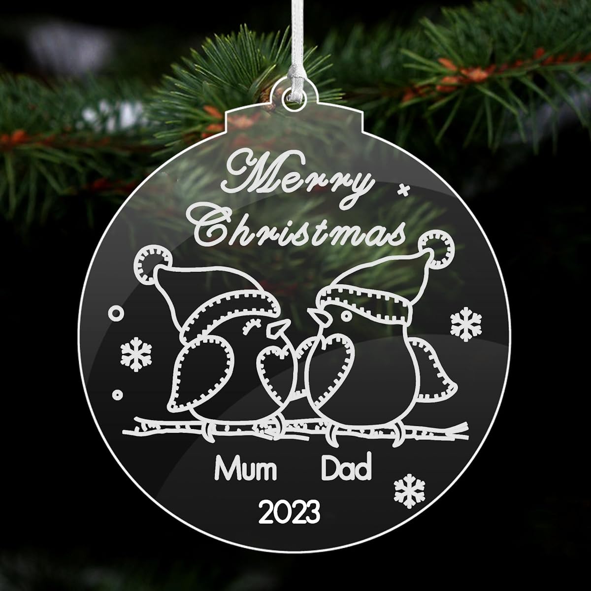 Personalized Christmas Decorations 2022 Christmas Baubles Christmas Tree Decorations Engraved Custom Christmas Tree Baubles Acrylic Ornaments Santa Gifts Family Baby Home Girl (Family of 2)