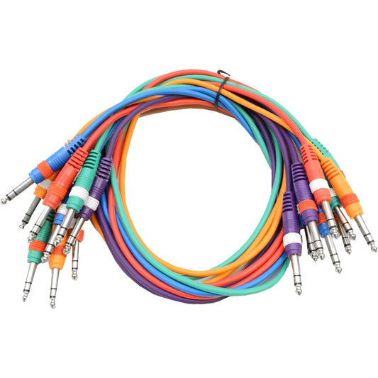 SEISMIC AUDIO - SASPC3 - 10 Pack 3' TRS Jumper Patch Cables - Multiple Color Codes