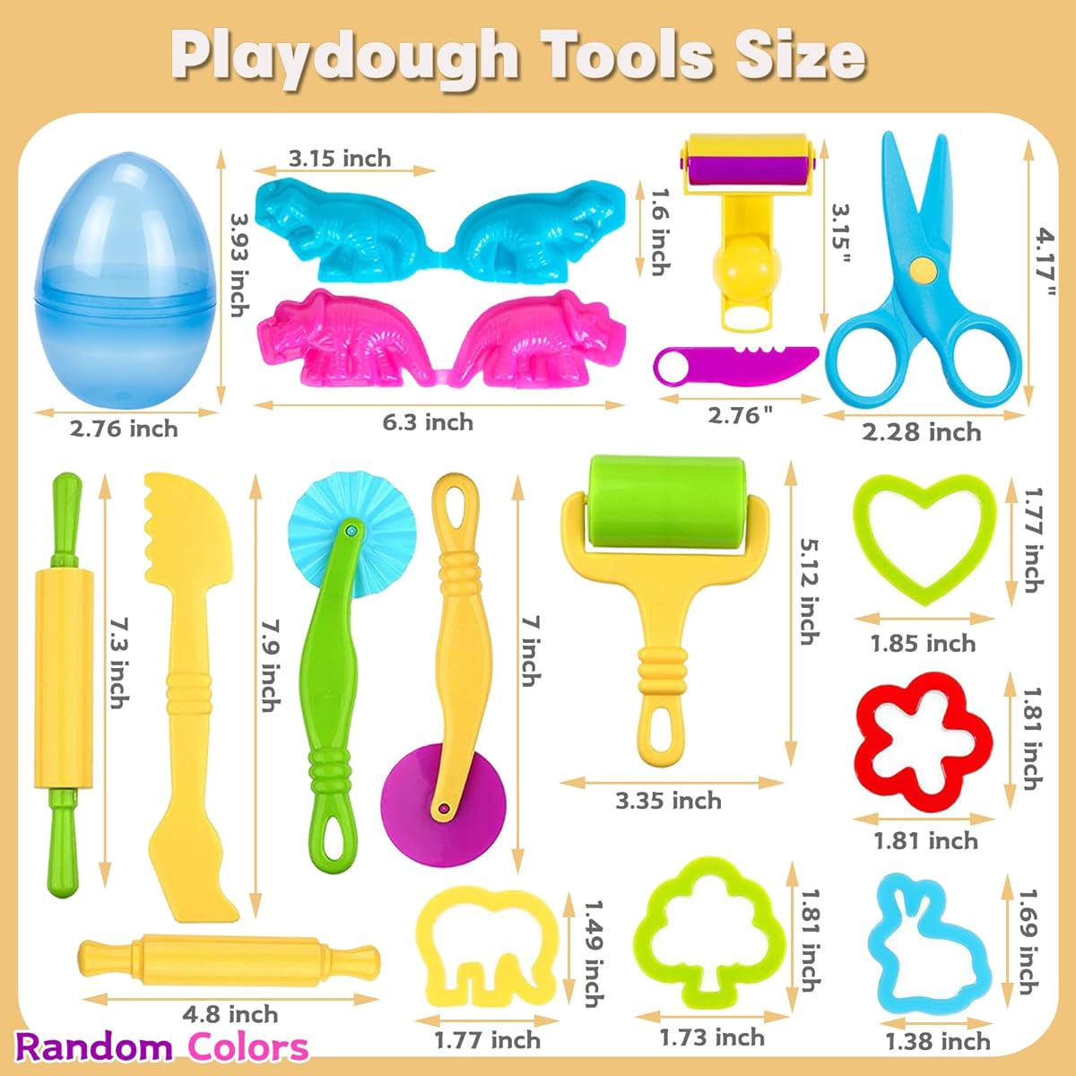 Playdough Tool Set 26 Pieces Kids Playdough Tools Includes Dinosaur Playdough Mold, Playdough Cutter, Roller, Rolling Pin, and Scissors.